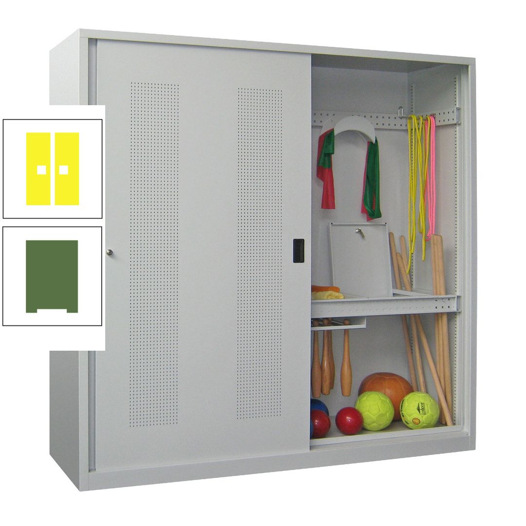 Ballschrank - Schiebetüren mit Lochfeld - Trennwand - 1.950x2.000x600 mm (HxBxT) - anthrazitgrau