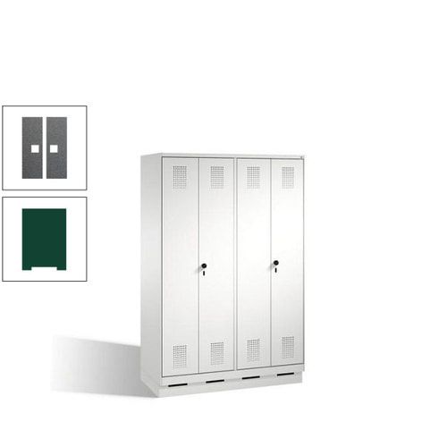 Doppel-Spind, Doppeltüren, Garderobenschrank mit Sockel, 4 Abteile a 300 mm, Korpus anthrazitgrau, Tür anthrazitgrau, 1.800 x 1.200 x 500 mm (HxBxT)