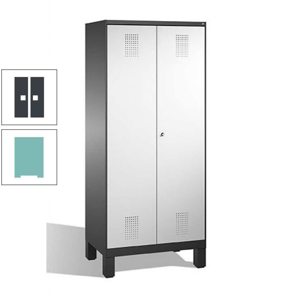 Mehrzweckschrank, Doppeltüren, auf Füßen, 2 Abteile a 400 mm, Korpus anthrazitgrau, Tür anthrazitgrau, 1.850 x 800 x 500 mm (HxBxT)