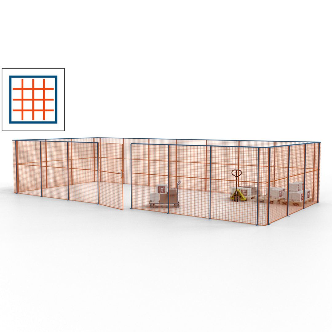Hallentrennwand - Flügeltür, Gitter - 19 Gitterwände - 2.200 x 10.900 x 4.900 mm (HxBxT) - Perlweiß/reinorange