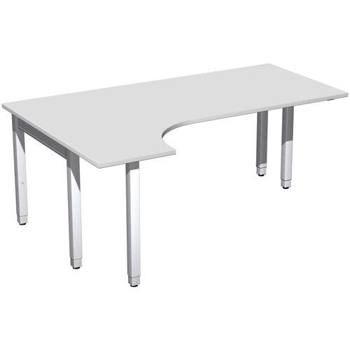 Eckschreibtisch, Ecke links, Füße einseitig verkürzt, 4-Fuß Quadrat Pro, höhenverstellbar, 680-800 x 1.600 x 1.200 mm (HxBxT), Dekor Ahorn