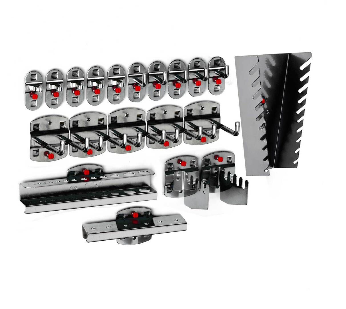 Werkzeughalterset, Hakenset, 20-teilig, für Lochplatten, Schraubsystem, Farbe Aluminium