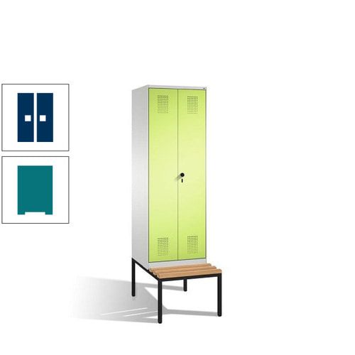 Doppel-Spind, Garderobenschrank, Buche Sitzbank untergebaut, 2 Abteile a 300 mm, Korpus anthrazitgrau, Tür anthrazitgrau, 2.090 x 600 x 815 mm (HxBxT)