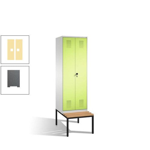 Doppel-Spind, Garderobenschrank, Buche Sitzbank untergebaut, 2 Abteile a 300 mm, Korpus anthrazitgrau, Tür anthrazitgrau, 2.090 x 600 x 815 mm (HxBxT)