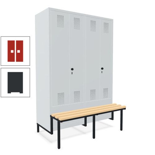 Doppel-Spind, Garderobenschrank, Buche Sitzbank integriert, 4 Abteile 300 mm, Korpus anthrazitgrau, Tür anthrazitgrau, 1.850 x 1.200 x 815 mm (HxBxT)