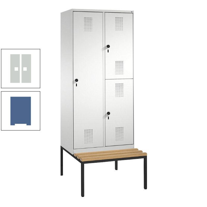 Garderobenschrank, Spind ein- und doppelstöckig Sitzbank, 2 Abteile, 3 Fächer, 2.090 x 800 x 500 mm (HxBxT), Front anthrazitgrau, Korpus anthrazitgrau
