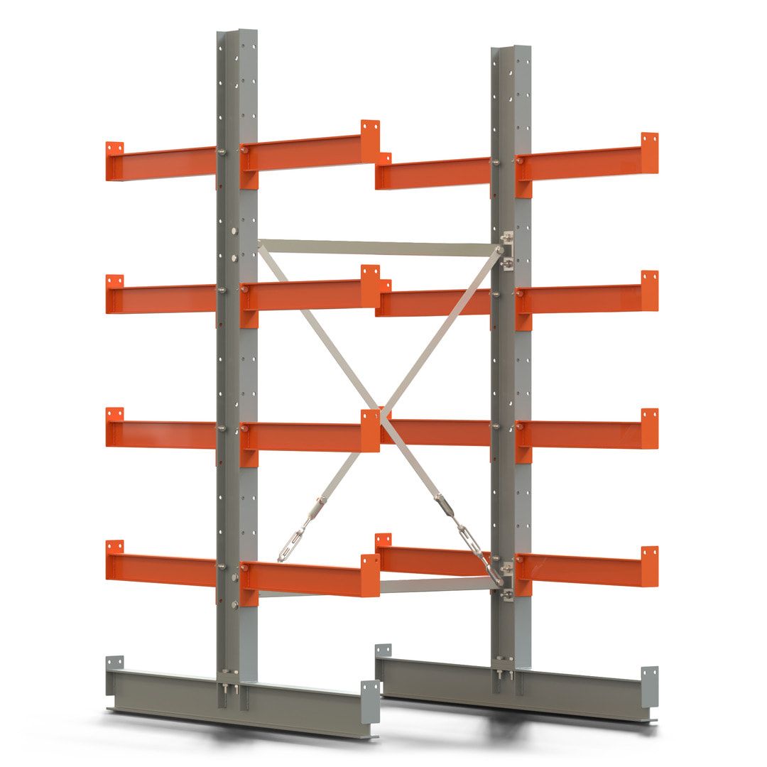 Doppelseitiges Kragarmregal, Anbauregal, 2.000 x 1.000 x 1.120 mm (HxBxT), Nutztiefe 500 mm, Kragarmlast 870 kg, KARL basic, silbergrau/reinorange