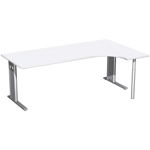 Eckschreibtisch, Ecke rechts, Füße einseitig verkürzt, C-Fuß Pro, 720 x 1.600 x 1.200 mm (HxBxT), Gestell silber, Dekor Ahorn