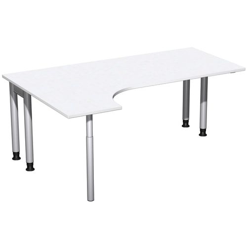 Eckschreibtisch, Ecke links, Füße einseitig verkürzt, 4-Fuß Pro, höhenverstellbar, 680-800 x 1.600 x 1.200 mm (HxBxT), Dekor Ahorn