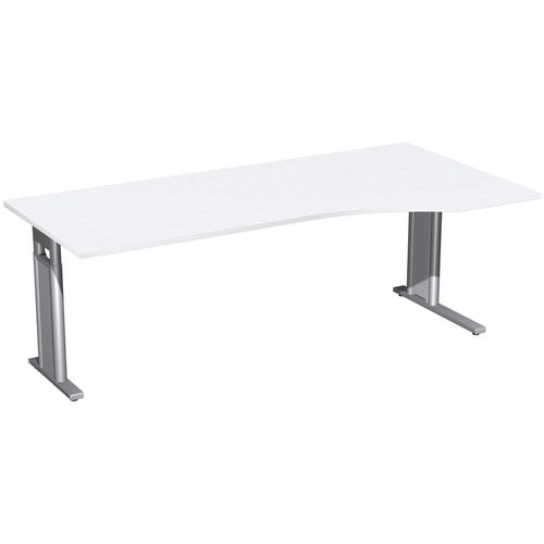 Eckschreibtisch, Ecke rechts, Füße einseitig verkürzt, C-Fuß Pro, höhenverstellbar, 680-820 x 1.600 x 1.000 mm (HxBxT), Gestell silber, Dekor Ahorn