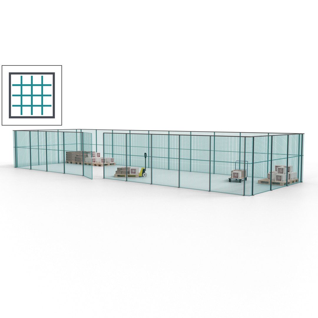 Maschinen Schutzgitter - Hallentrennwand - Sicherheitszaun - Tür - 39 m - 2.200 x 15.400 x 4.900 mm (HxBxT) - enzianblau