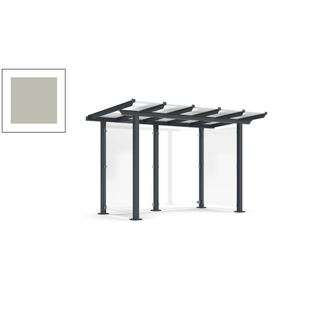 Unterstand mit Pultdach und Sicherheitsglas - feuerverzinkt und farbbeschichtet - 2.435 x 3.850 x 2.090 (HxBxT) - Farbe Achatgrau