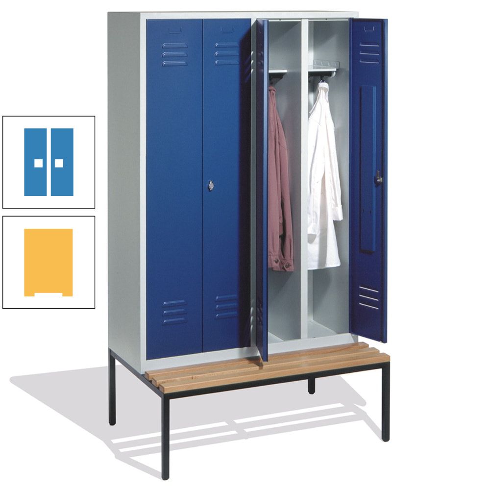 Doppel-Spindschrank, Buche Sitzbank untergebaut, 4 Abteile a 300 mm, Korpus lichtgrau, Tür anthrazitgrau, 2.090 x 1.190 x 815 mm (HxBxT)