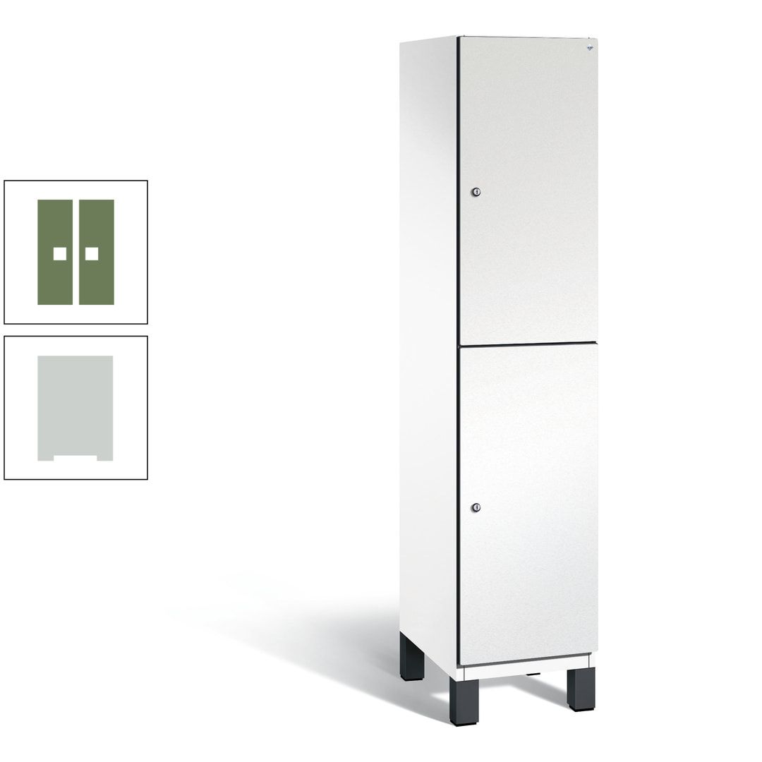 Fächerschrank, Stahlschrank, doppelstöckig, 2 Fächer, Füße, Korpus anthrazitgrau, Tür anthrazitgrau, 1.980 x 400 x 525 mm (HxBxT)