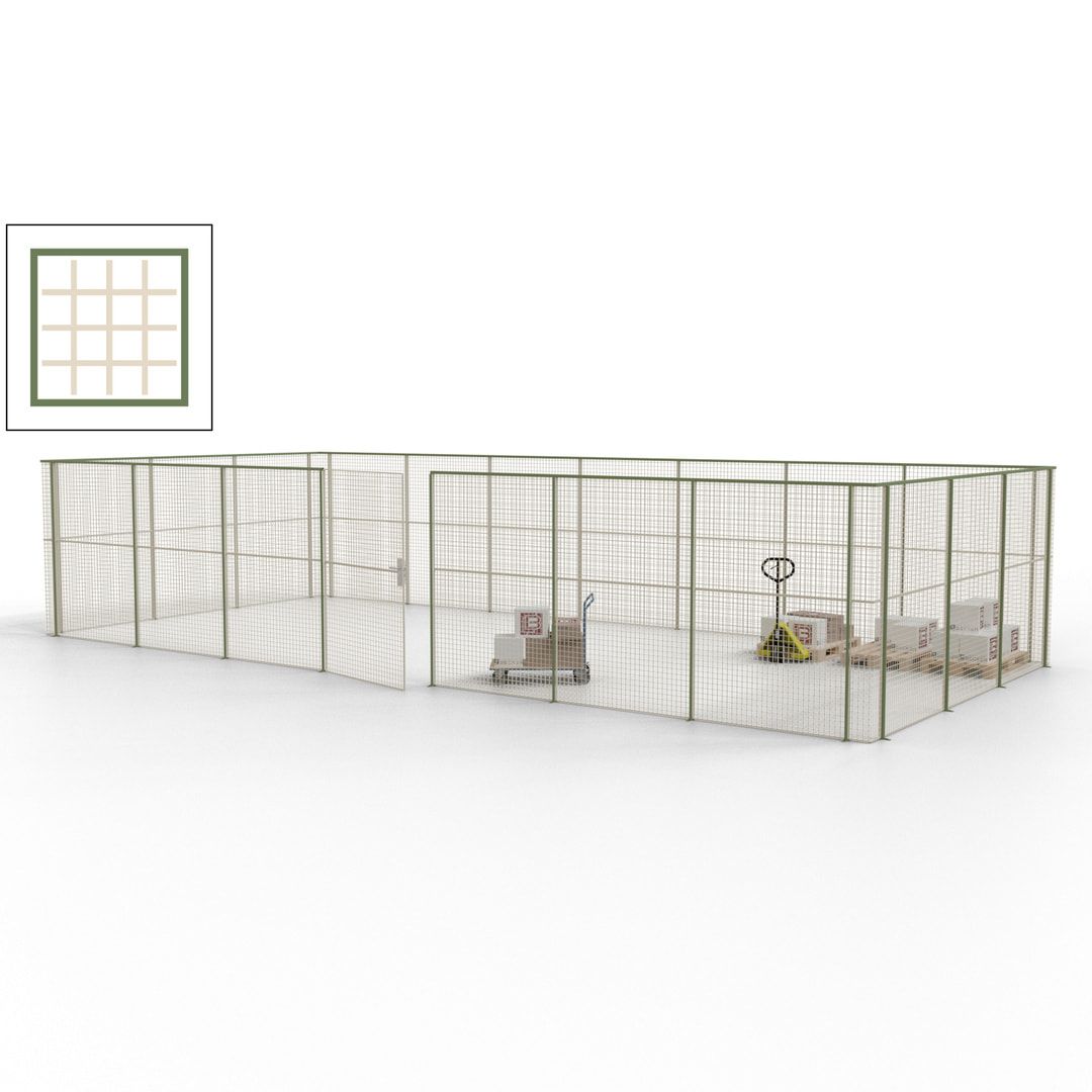 Hallentrennwand - Flügeltür, Gitter - 19 Gitterwände - 2.200 x 10.900 x 4.900 mm (HxBxT) - Perlweiß/reinorange