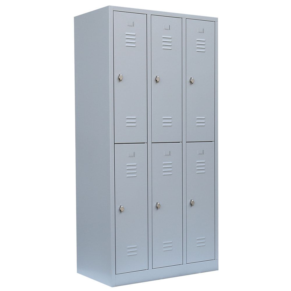 Garderobenschrank, Doppelstockspind, 3 Abteile, 6 Fächer, 1.950 x 885 x 500 mm (HxBxT), Stahl, Drehriegel, Korpus: lichtgrau, Front: lichtgrau