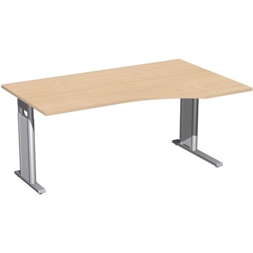 Eckschreibtisch, Ecke rechts, Füße einseitig verkürzt, C-Fuß Pro, höhenverstellbar, 680-820 x 1.600 x 1.000 mm (HxBxT), Gestell silber, Dekor Ahorn