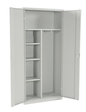 Kleiderschrank mit Sockel - Spind mit Trennwand - 1.950 x 920 x 420 mm (HxBxT) - Zylinderschloss - lichtgrau