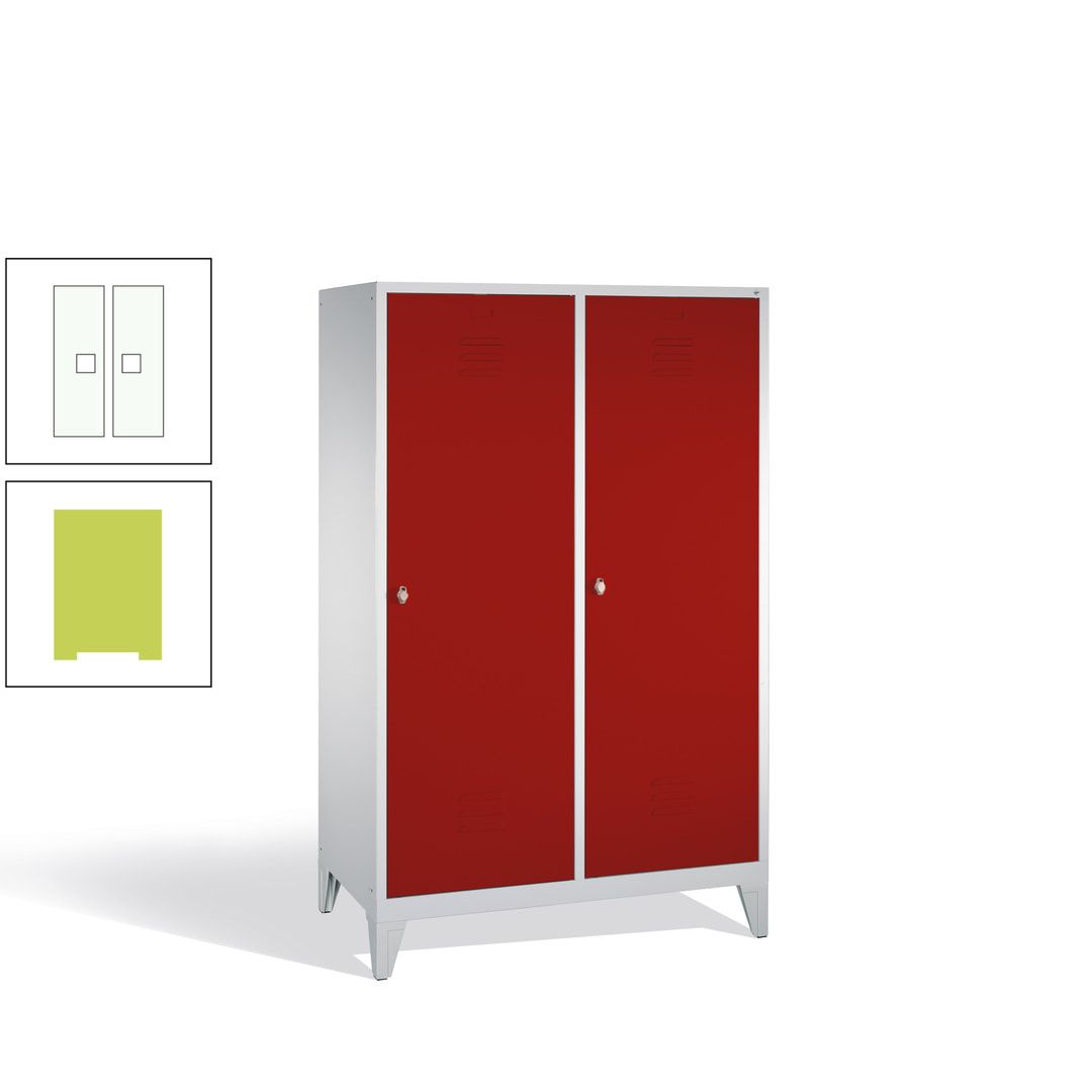 Doppel-Spind mit 2 Großtüren, Garderobenschrank mit Füßen, 4 Abteile a 300 mm, Korpus anthrazitgrau, Tür anthrazitgrau, 1.850 x 1.190 x 500 mm (HxBxT)