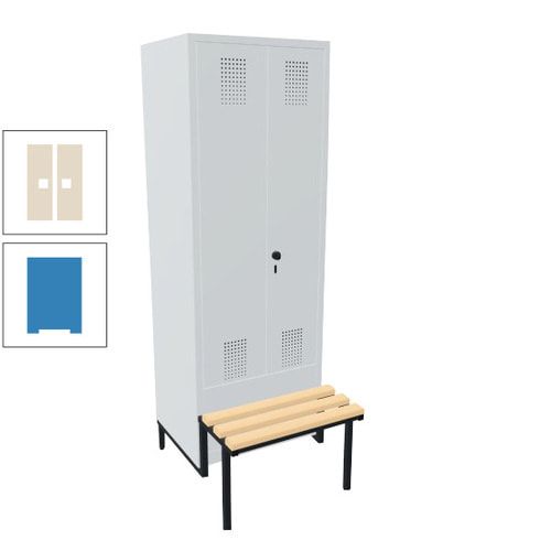 Doppel-Spind, Garderobenschrank, Buche Sitzbank integriert, 2 Abteile a 400 mm, Korpus anthrazitgrau, Tür anthrazitgrau, 1.850 x 800 x 815 mm (HxBxT)