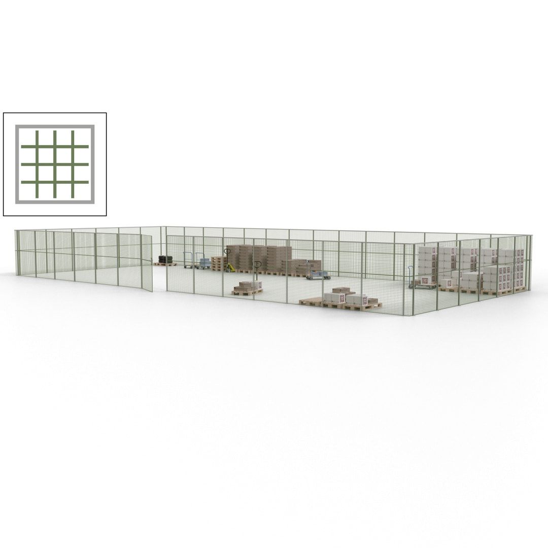 Maschinen Schutzgitter - Hallentrennwand - Sicherheitszaun - Tür - 60 m - 2.200 x 21.400 x 9.400 mm (HxBxT) - enzianblau