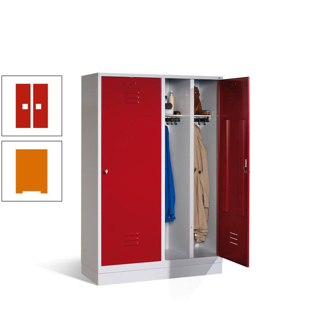 Doppel-Spind mit Großtüren, Garderobenschrank mit Sockel, 4 Abteile a 300 mm, Korpus anthrazitgrau, Tür anthrazitgrau, 1.800 x 1.190 x 500 mm (HxBxT)