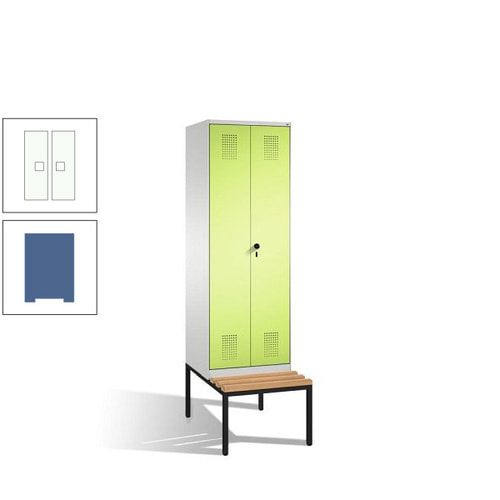 Doppel-Spind, Garderobenschrank, Buche Sitzbank untergebaut, 2 Abteile a 300 mm, Korpus anthrazitgrau, Tür anthrazitgrau, 2.090 x 600 x 815 mm (HxBxT)