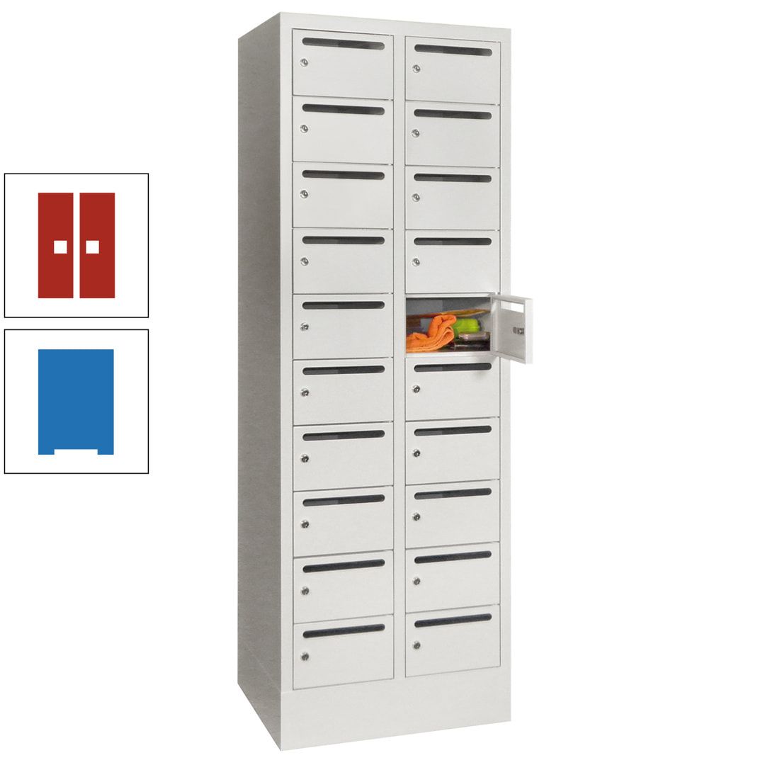Postverteilerschrank, Schließfachschrank, 2 Abteile a 300 mm, 20 Fächer, 1.850 x 600 x 500 mm (HxBxT), Korpus anthrazitgrau, Front anthrazitgrau