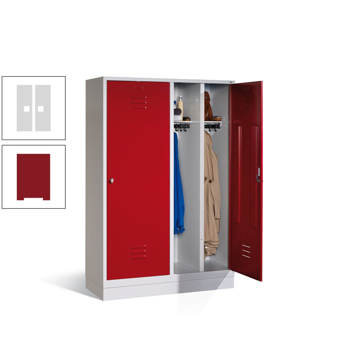 Doppel-Spind mit Großtüren, Garderobenschrank mit Sockel, 4 Abteile a 300 mm, Korpus anthrazitgrau, Tür anthrazitgrau, 1.800 x 1.190 x 500 mm (HxBxT)