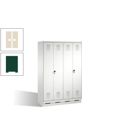 Doppel-Spind, Doppeltüren, Garderobenschrank mit Sockel, 4 Abteile a 300 mm, Korpus anthrazitgrau, Tür anthrazitgrau, 1.800 x 1.200 x 500 mm (HxBxT)