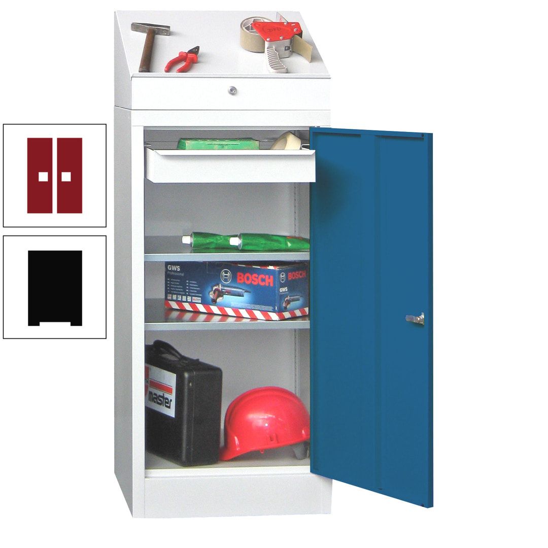 Stehpult mit Schrank - Vollblechtür - 1 Einlegeboden, 1 Ausziehboden, 1 Schublade - 1.270x500x500 mm (HxBxT) - anthrazitgrau