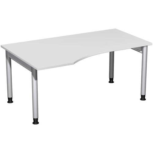 Eckschreibtisch, Ecke links, Füße einseitig verkürzt, 4-Fuß Pro, höhenverstellbar, 680-800 x 1.600 x 1.000 mm (HxBxT), Dekor Ahorn