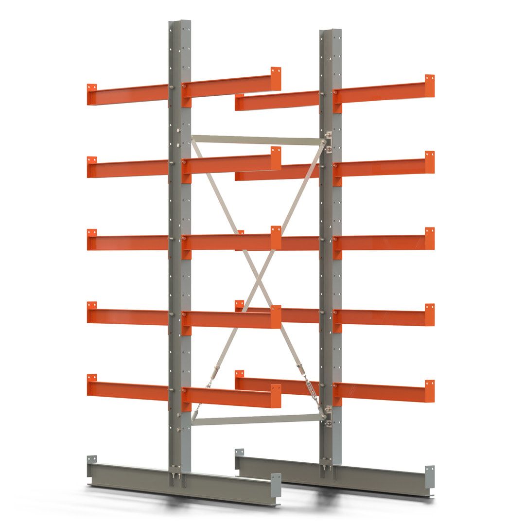 Doppelseitiges Kragarmregal, Anbauregal, 2.500 x 1.000 x 1.120 mm (HxBxT), Nutztiefe 500 mm, Kragarmlast 870 kg, KARL basic, silbergrau/reinorange