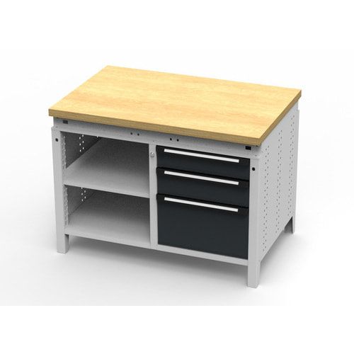 OTTOKIND Werkbank - bündige Arbeitsplatte - 850 x 1.150 x 750 mm (HxBxT) - 3 Schubladen - 2 Ablageböden - lichtgrau