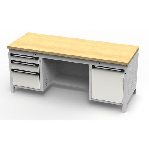 OTTOKIND Werkbank - bündige Arbeitsplatte - 850 x 1.695 x 750 mm (HxBxT) - 3 Schubladen - 1 Schrank - lichtgrau