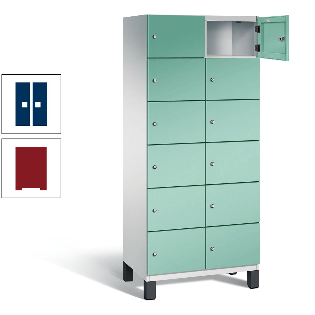 Fächerschrank, Stahlschrank, 12 Fächer, Türöffnungsbegrenzer, Füße, 1.980 x 800 x 525 mm (HxBxT), Korpus anthrazitgrau, Front anthrazitgrau