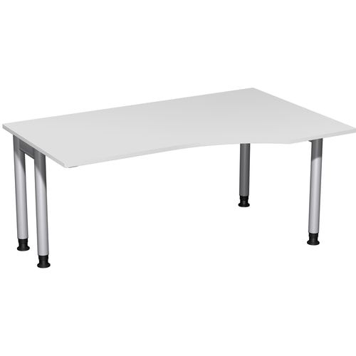 Eckschreibtisch, Ecke rechts, Füße einseitig verkürzt, 4-Fuß Pro, höhenverstellbar, 680-800 x 1.600 x 1.000 mm (HxBxT), Dekor Ahorn
