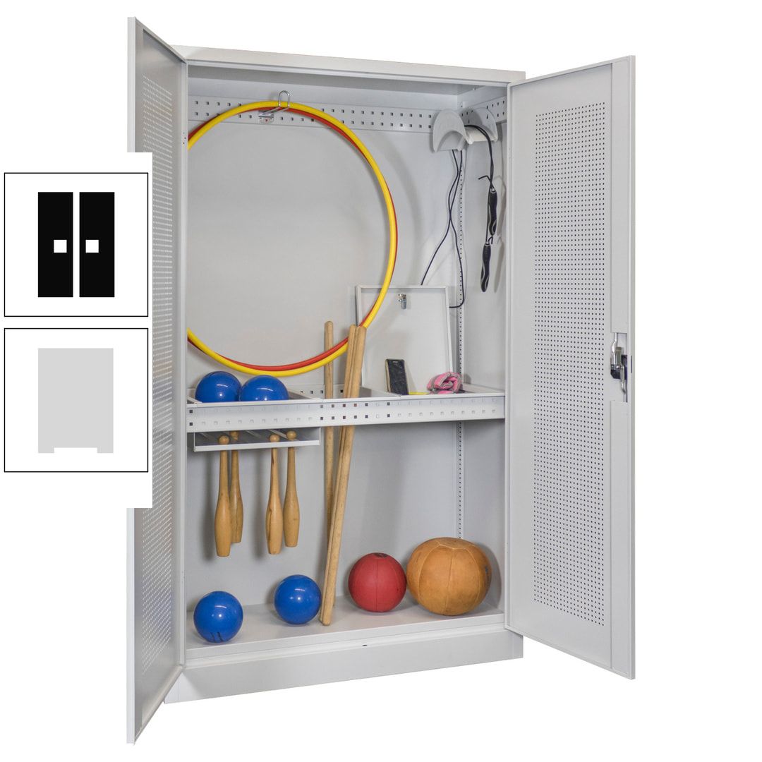 Sportschrank - Lochfeldtüren - Variante 1 - 1.950x1.200x500 mm (HxBxT) - anthrazitgrau