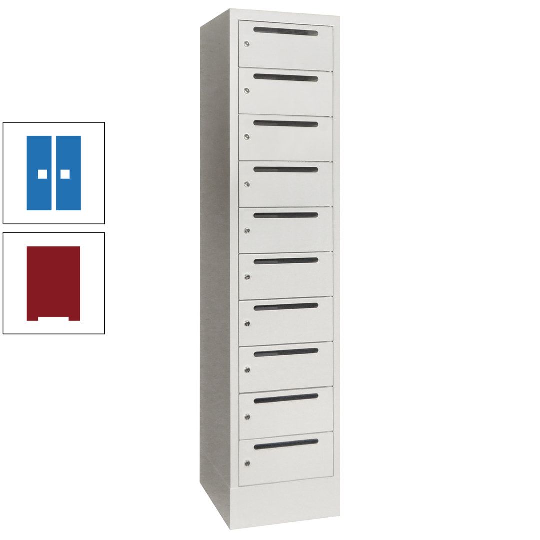 Postverteilerschrank, Schließfachschrank, 1 Abteil a 400 mm, 10 Fächer, 1.850 x 400 x 500 mm (HxBxT), Korpus anthrazitgrau, Front anthrazitgrau