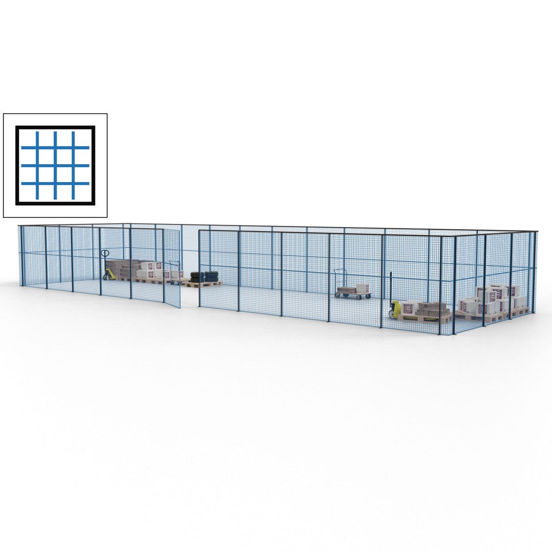 Maschinen Schutzgitter - Hallentrennwand - Sicherheitszaun - Tür - 42 m - 2.200 x 16.900 x 4.900 mm (HxBxT) - enzianblau