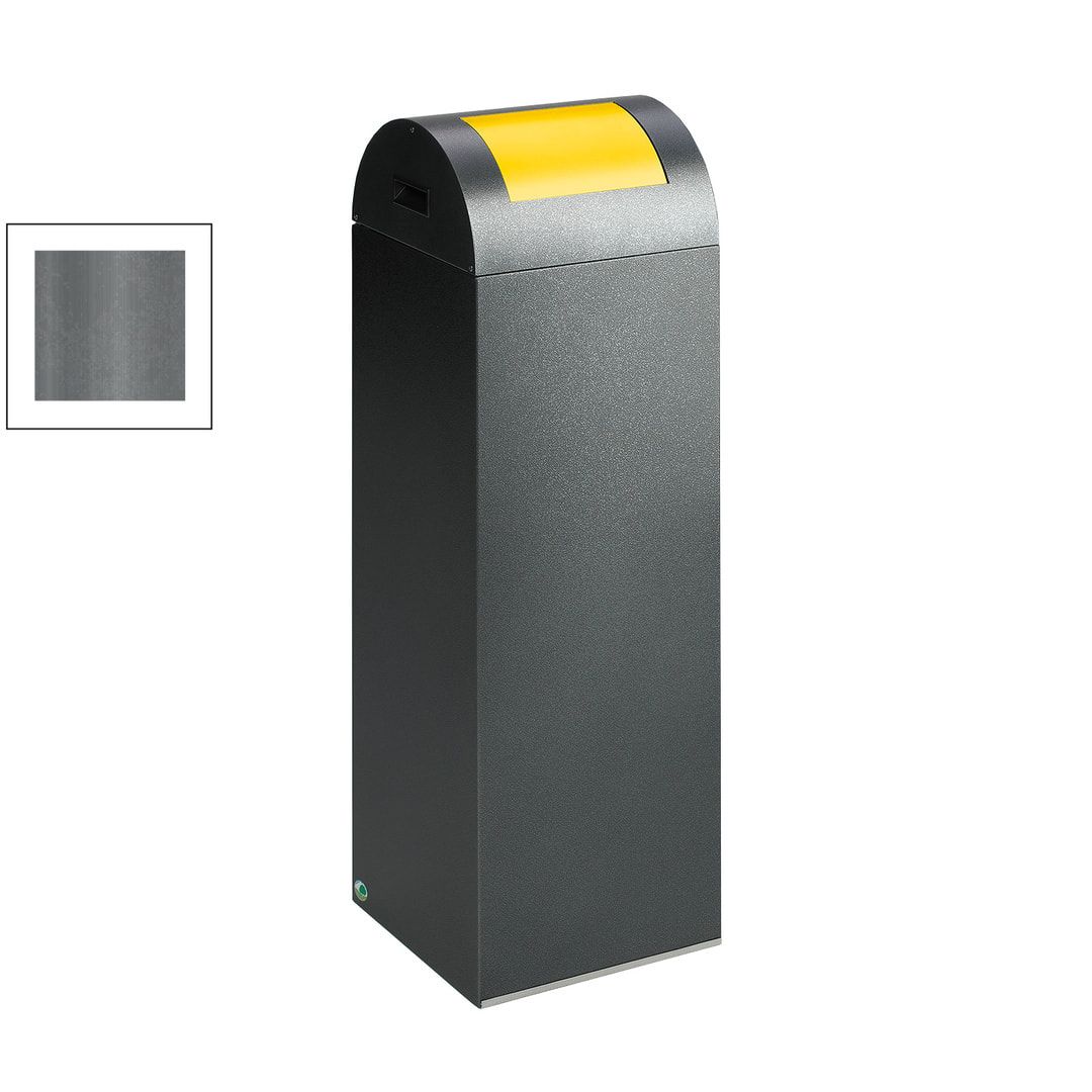 Selbstlöschender Wertstoffsammler - Kopfteil rund - 43 l - antik-silber/blau - Höhe 600 mm - Abfallbehälter