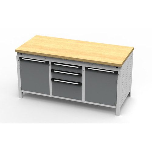 OTTOKIND Werkbank - bündige Arbeitsplatte - 810 x 1.695 x 750 mm (HxBxT) - 3 Schubladen - 2 Schränke - lichtgrau