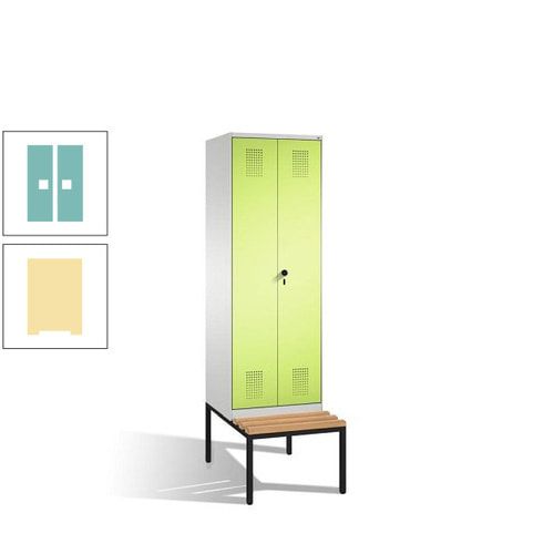 Doppel-Spind, Garderobenschrank, Buche Sitzbank untergebaut, 2 Abteile a 300 mm, Korpus anthrazitgrau, Tür anthrazitgrau, 2.090 x 600 x 815 mm (HxBxT)