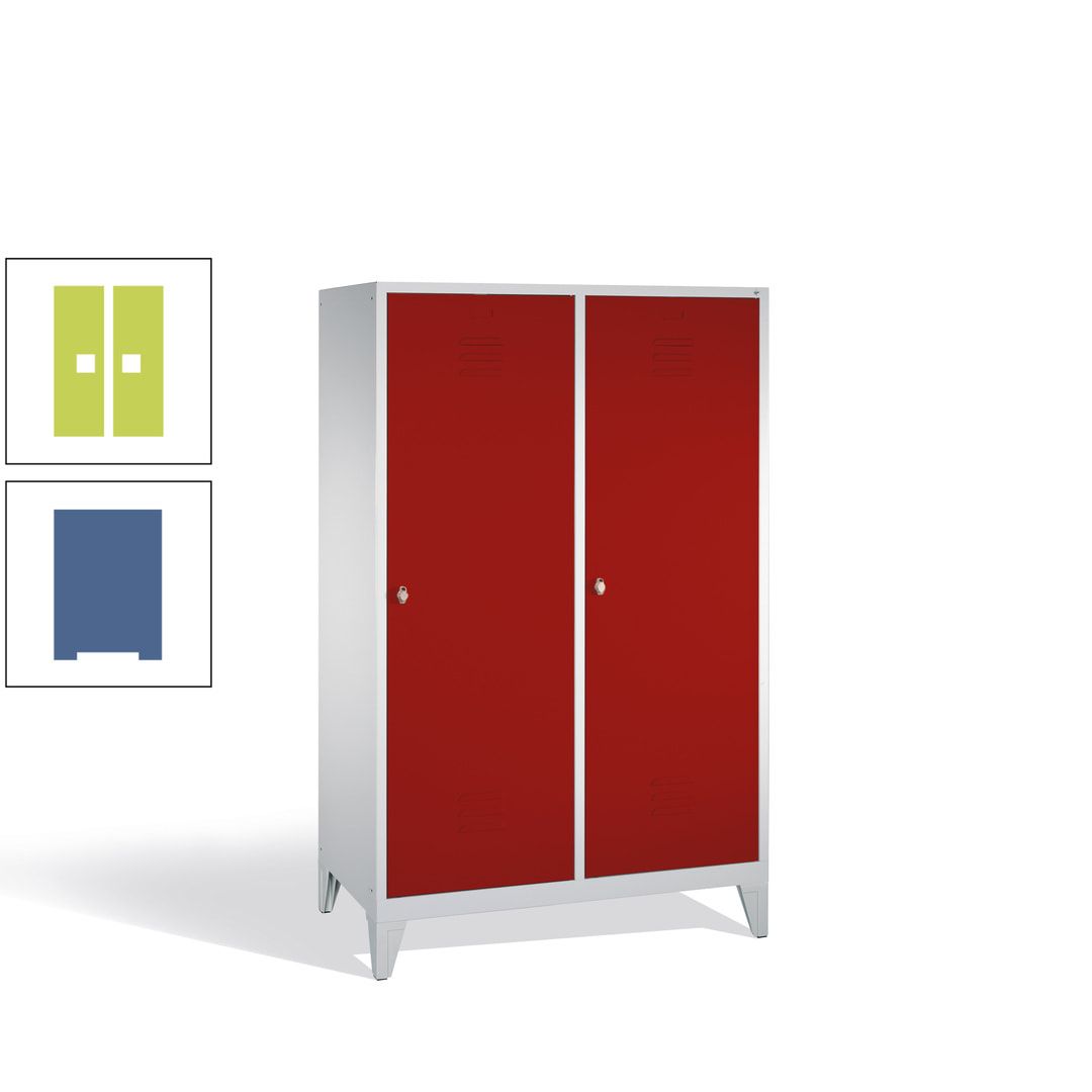 Doppel-Spind mit 2 Großtüren, Garderobenschrank mit Füßen, 4 Abteile a 300 mm, Korpus anthrazitgrau, Tür anthrazitgrau, 1.850 x 1.190 x 500 mm (HxBxT)