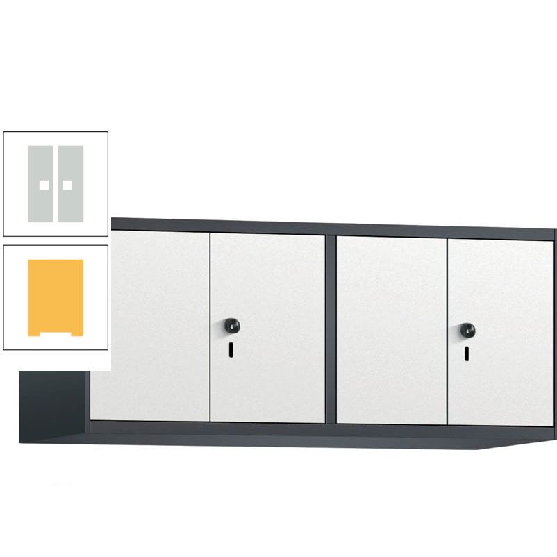 Aufsatzschrank, Schrankaufsatz, Türen paarweise, 4 Fächer a 300 mm, Farbe Pastellgelb, Tür anthrazitgrau, 500 x 1.200 x 500 mm (HxBxT)