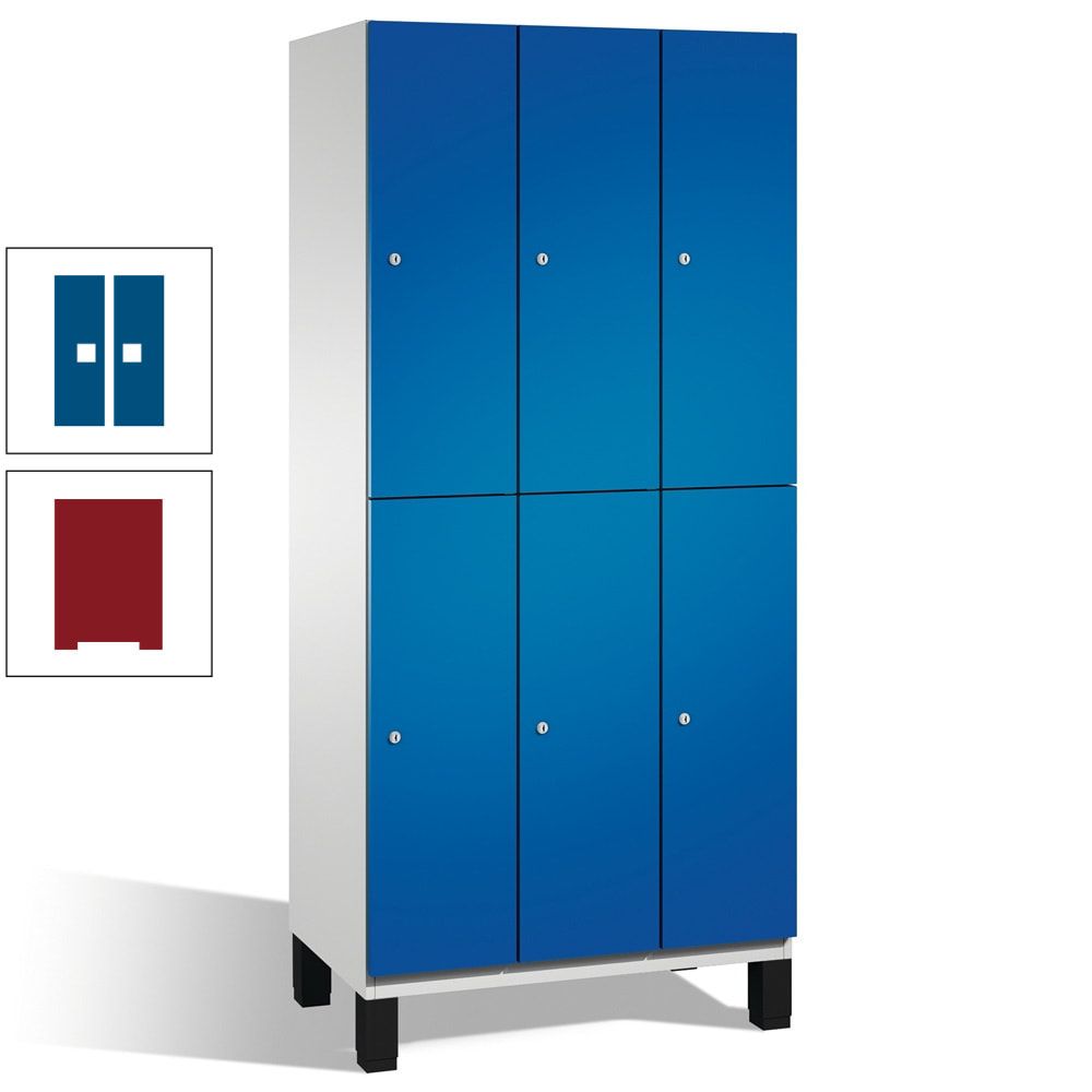 Fächerschrank, Stahlschrank, doppelstöckig, 6 Fächer, Füße, Korpus anthrazitgrau, Tür anthrazitgrau, 1.980 x 900 x 525 mm (HxBxT)
