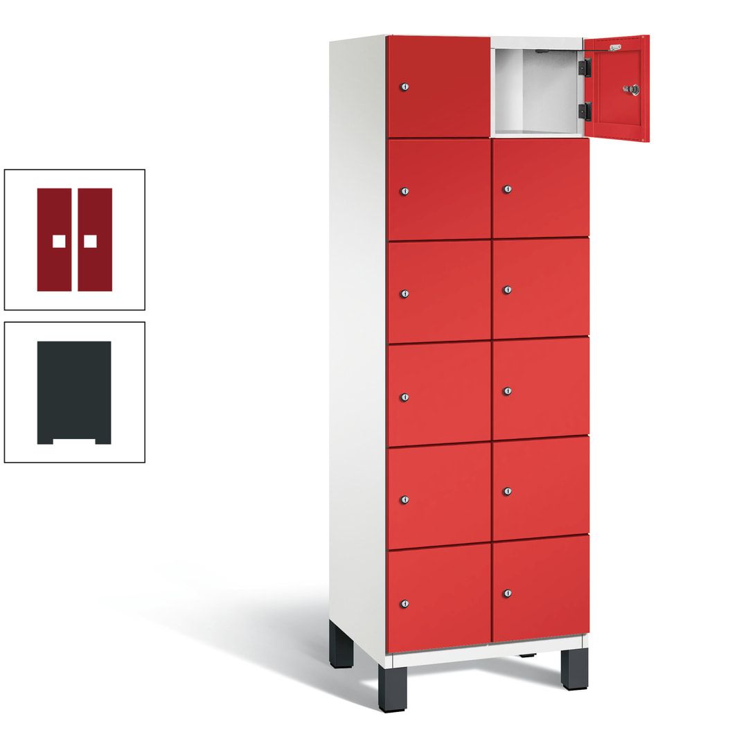 Fächerschrank, Stahlschrank, 12 Fächer, Türöffnungsbegrenzer, Füße, 1.980 x 600 x 525 mm (HxBxT), Korpus anthrazitgrau, Front anthrazitgrau