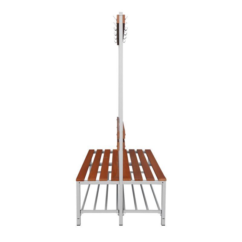 Umkleidebank, doppelseitig, Schuhrost, Haken, Breite 1.200 mm, Sitzhöhe 400 mm, Stahl mit Holzleisten, Gestell: lichtgrau, Sitzleisten: Buche