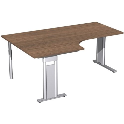 Eckschreibtisch, Eckteil 800 mm, Ecke links, Füße einseitig verkürzt, C-Fuß Pro, 720 x 1.600 x 1.200 mm (HxBxT), Gestell silber, Dekor Ahorn