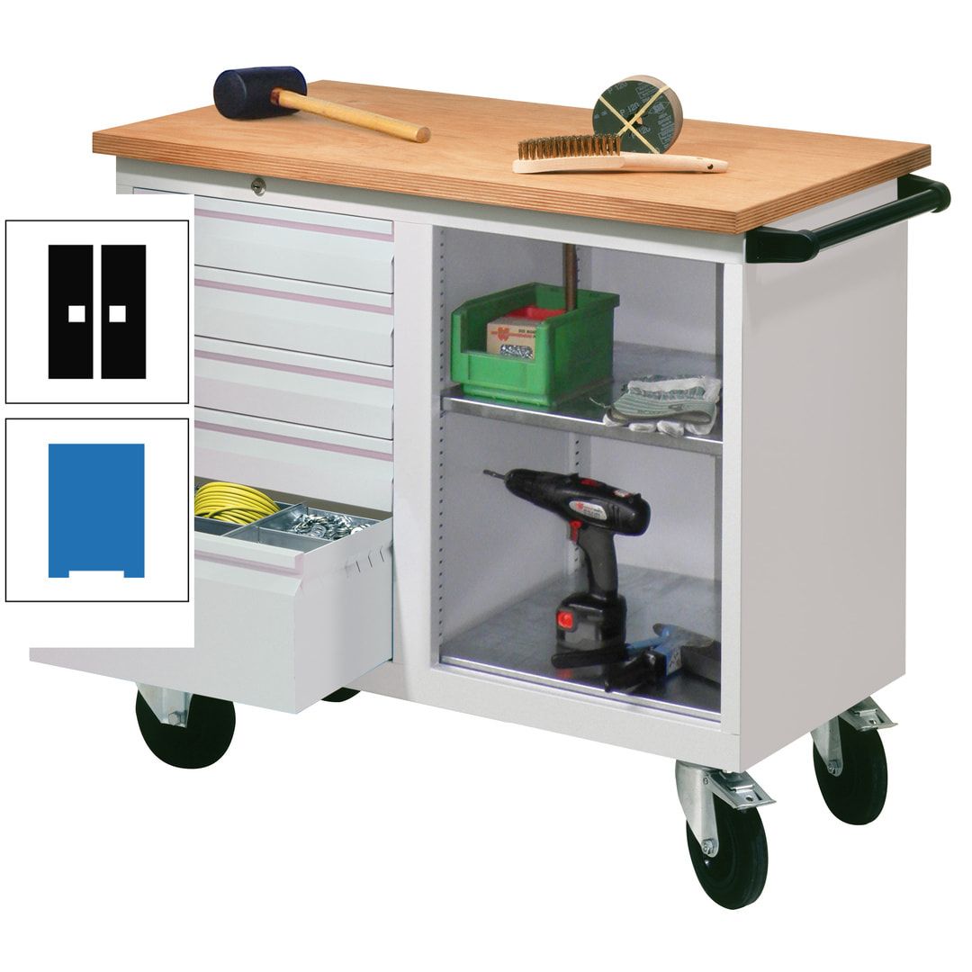 Mobile Werkbank - Werkstattwagen - 915 x 1.090 x 600 mm - 5 Schubladen und Ablagefach - anthrazitgrau